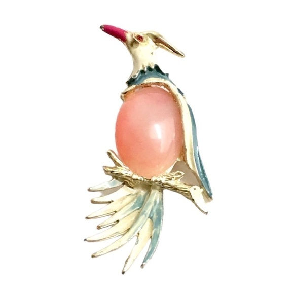Vintage Jewelry - Vintage Jelly Belly Bird Brooch‎ Pink Enamel Pink